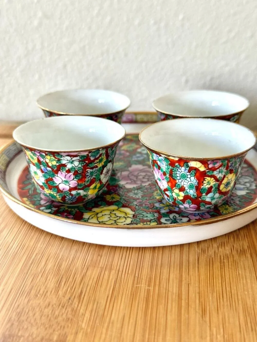 Vintage Early Century Chinese Porcelain Miniature Tea Set In Mille Fleur Floral